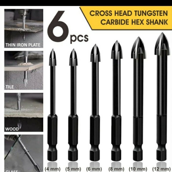 mata bor tombak keramik, kaca, granit, plastik multifungsi black cross