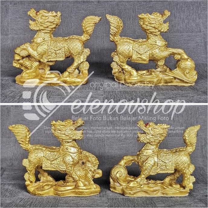 =====] Sepasang Patung Qi Lin Chi Lin Kei Loon Gold Model 2