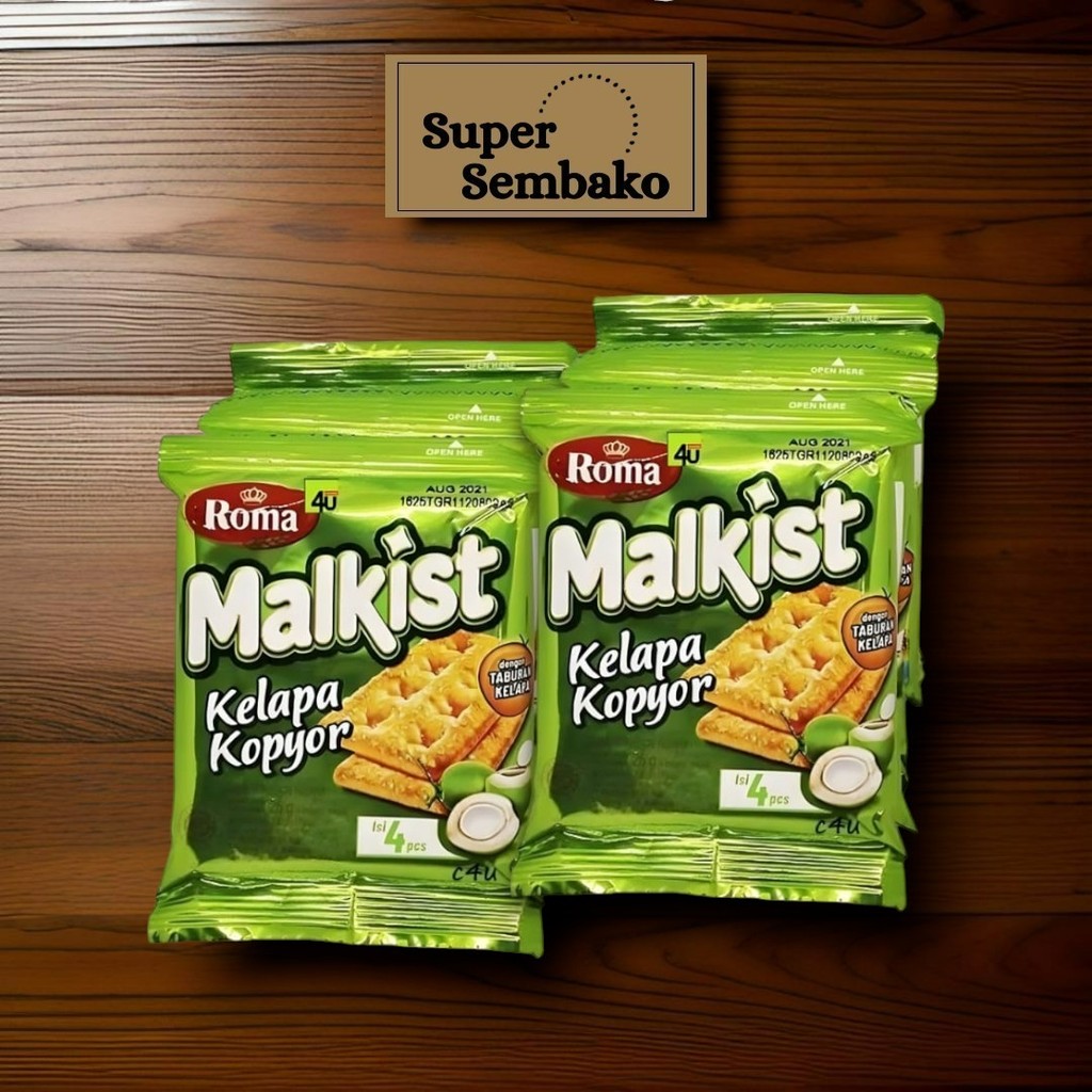 

SNACK WAFER BISKUIT ROMA MALKIST KELAPA KOPYOR 25gr RENCENG ISI 10 BUNGKUS