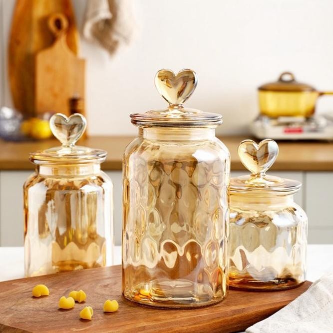 Tersedia Set Love Jar Glass / Toples Makanan Kedap Udara / Toples Kaca