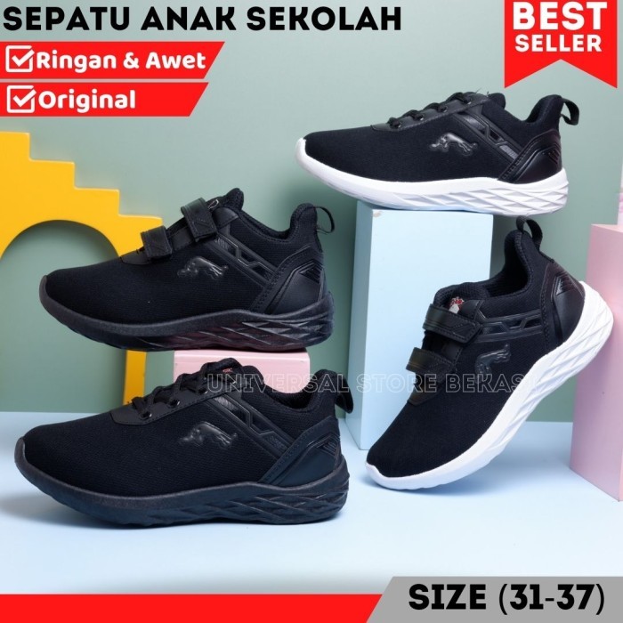 Sepatu Anak Sekolah Laki Perempuan TK SD Jaguar Pro ATT Hitam Polos