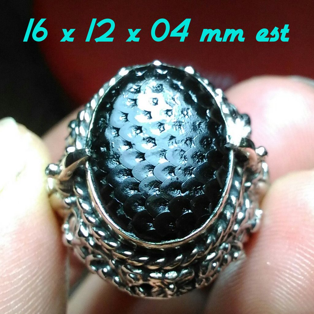 Natural Jipen Sisik Ular Black Cobra Super Asli Madura Size Kantoran Elegan Khusus Kolektor Ring Ukir Cakra Bali