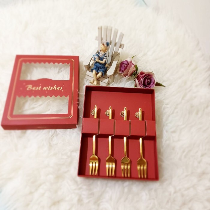 

Imlek Sendok kado Imlek spoon CNY gift gold silver aksara isi 4 - GOLD FORK !NEW