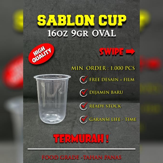 TERBARU PROMO Sablon Gelas Plastik PP Oval 16 oz 9 gram Polycup | Sablon 1 Warna