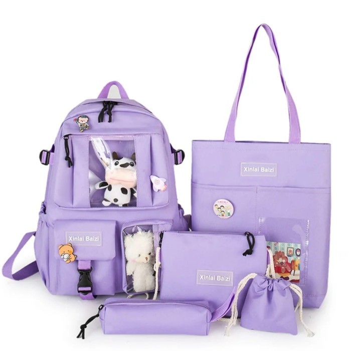 PROMO Tas Ransel wanita Backpack set 5in1 Tas sekolah perempuan SD SMA