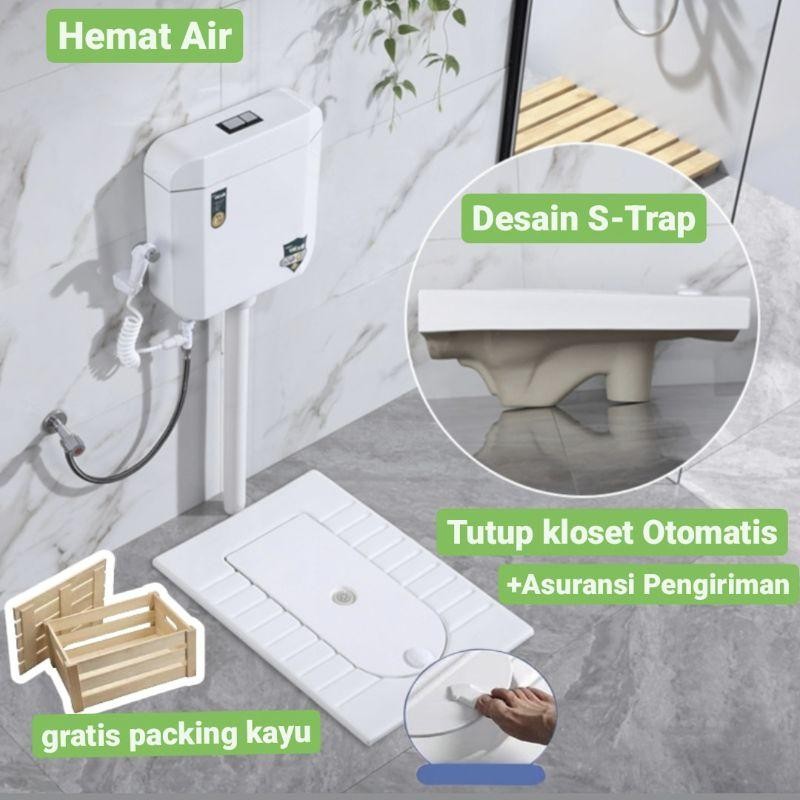 Kloset Jongkok 1Set Mr.Tao + Closet Penutup Kloset Otomatis Gratis Packing Kayu