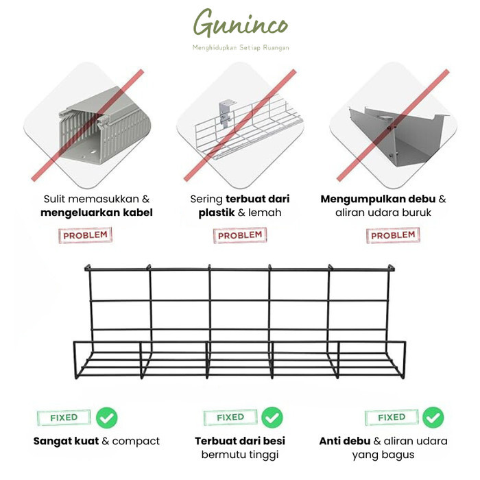 Guninco Rak Kabel / Rak Organizer Kabel / Tempat Kabel Samping Meja Anti Karat