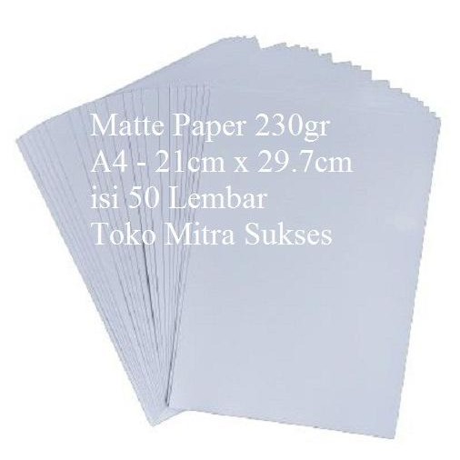 

sale! kertas matte paper inkjet 230gsm a4 isi 50 lembar
