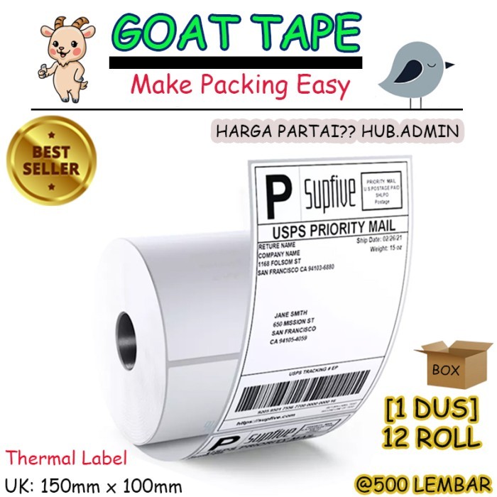 

Label Thermal Barcode Kertas Resi Roll A6 100x150mm isi 500 Pcs [BOX]