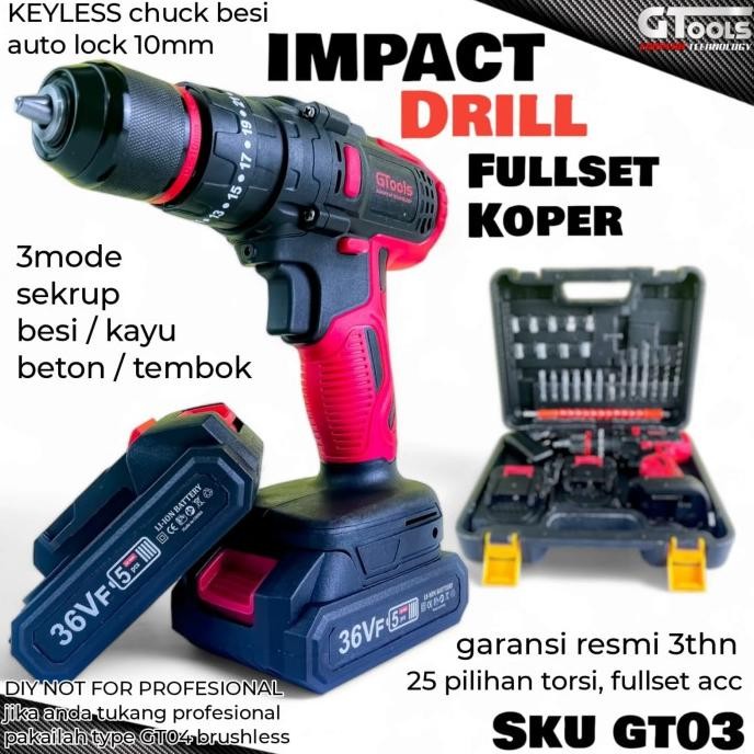 :::::::] promo Bor cordless 36V GTOOLS EROPA GT03 impact drill MESIN bor cas