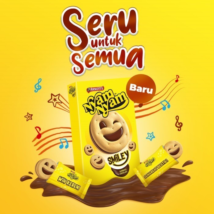 

Arnott's Nyam Nyam SMILEY Biskuit Cream Cokelat 45 gr - (HARGA 1 DUS)