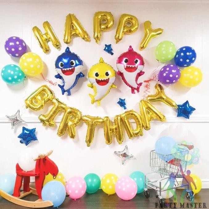 +%+%+%] [paket] set balon ulang tahun dekorasi baby shark 50 balon birthday