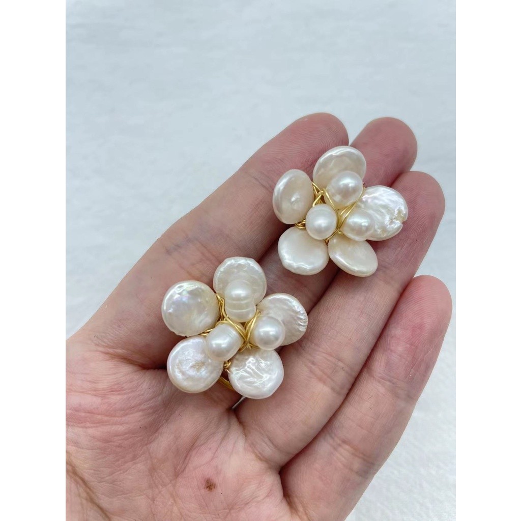 Anting mutiara keshi air tawar alami baru yang berbentuk bunga untuk wanita |cCD3fptr|