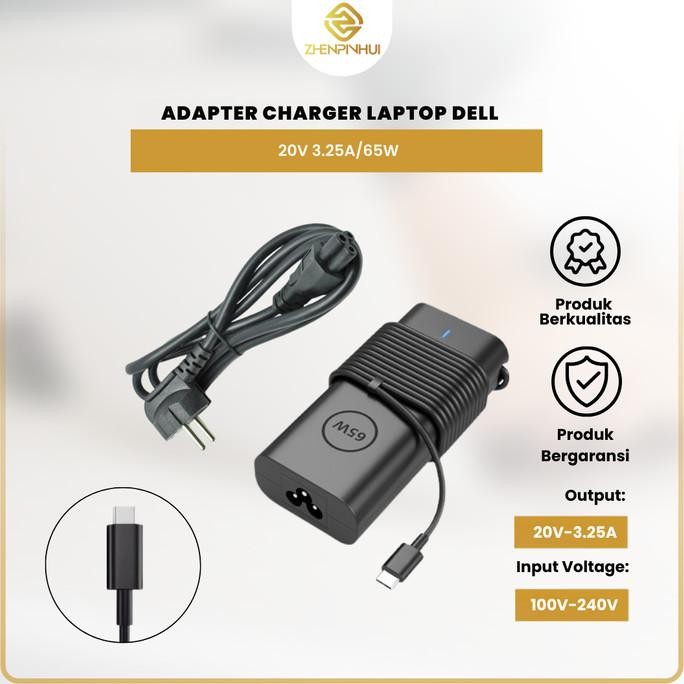 ori - adaptor charger dell latitude e7280 e7289 7390 65w type c dell xps garansi 1 tahun