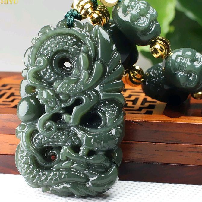 Kalung Liontin Naga Hijau / Kalung + Tali Batu Sintetis Motif Naga Warna Hijau / Kalung Batu Naga Ke