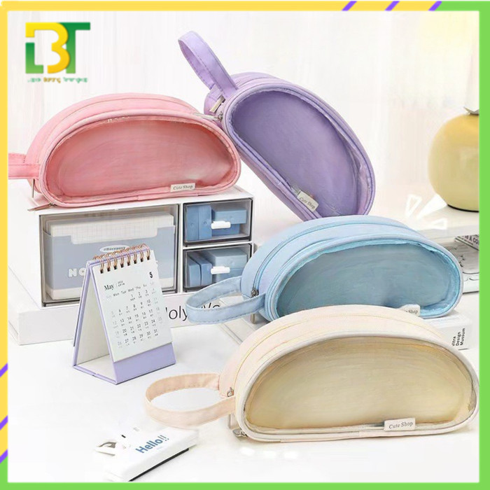 

LBT Tempat Pensil Transparan 2 Sekat Motif Polos Penyimpanan Alat Tulis Sekolah Pouch Serbaguna