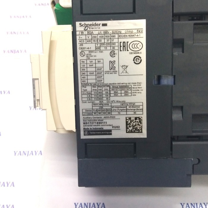 Murah KONTAKTOR LC1D65M7 80A 30KW 220VAC SCHNEIDER ORIGINAL Non COD