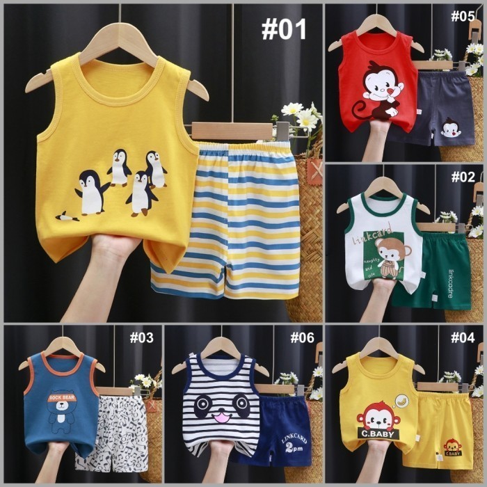 CUCI GUDANG Opparel - SET SINGLET ANAK - Setelan Baju Bayi Lengan Pendek Medan