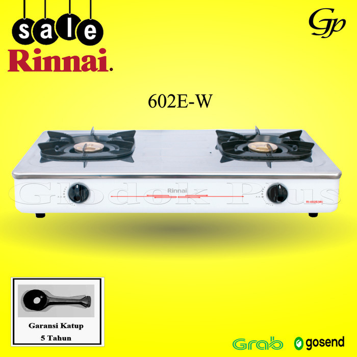 Terbatas.. Rinnai Ri-602E W Kompor Gas 2 Tungku Ri602Ew Api 602Ew 602 Ew Rinai E