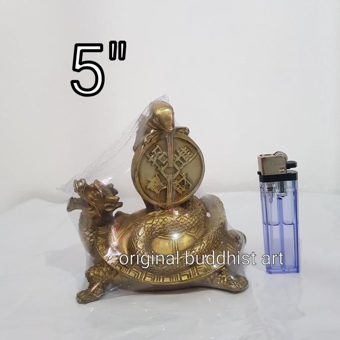 patung kura naga ular fengshui logam kuningan 5 inch
