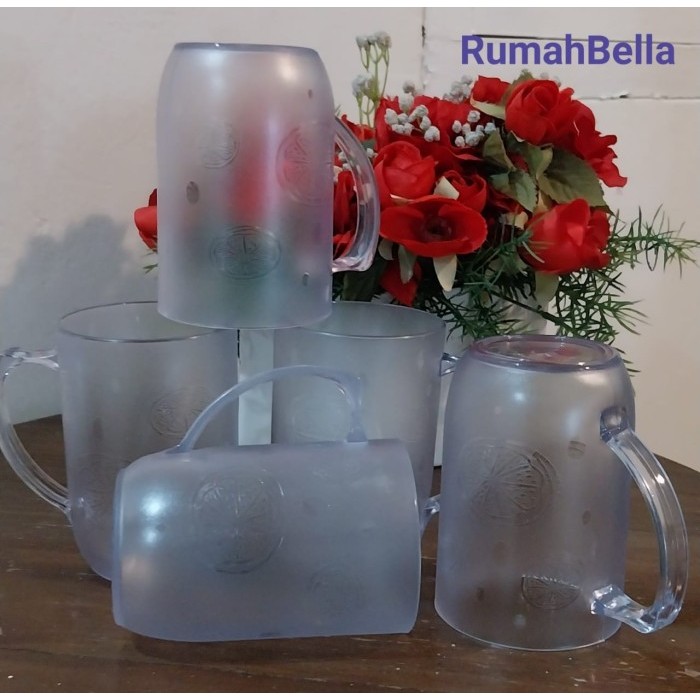 Gelas Mug Acrylic Besar Bening / Gelas Gagang Corona Plastik89