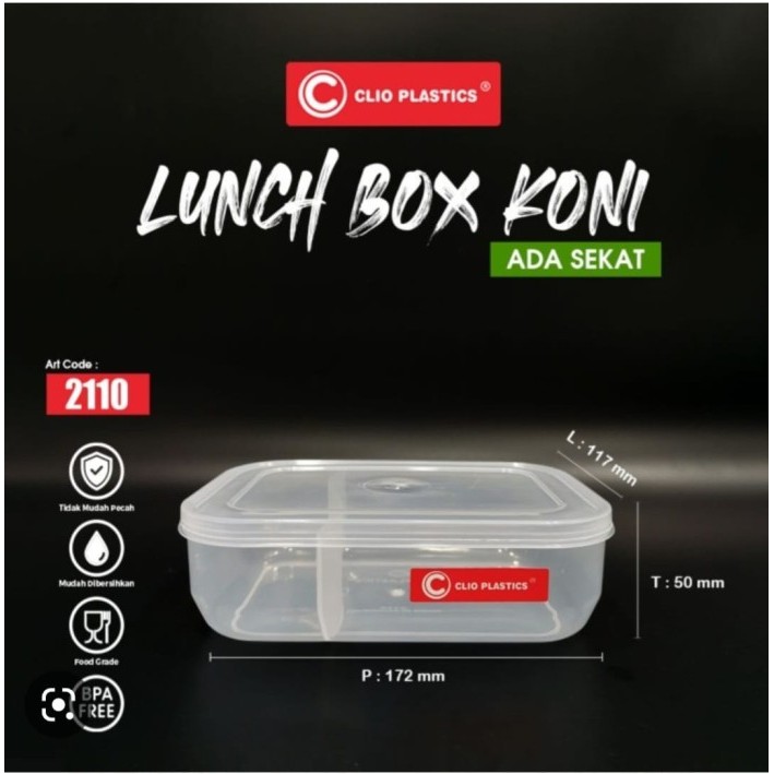 Lunch Box Clio Transparan Sekat 2 Kotak Katering Plastik Clio