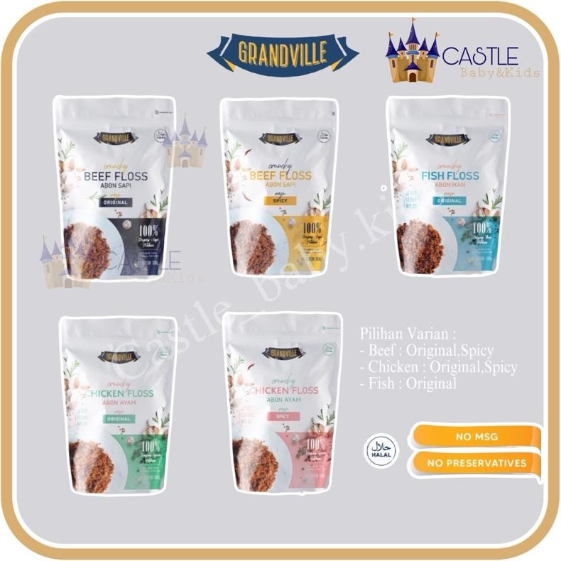 

GrandVille Abon Ayam - Abon Daging Sapi - Abon Ikan Menu Tambahan MPasi - Rasa Spicy & Original Premium