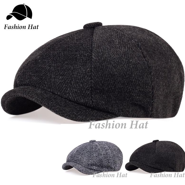 Topi Retro Octagonal Wild Hat Topi Tukang Koran Lnggris Painter Hat Avant Garde Hat Baret Biru Tua L