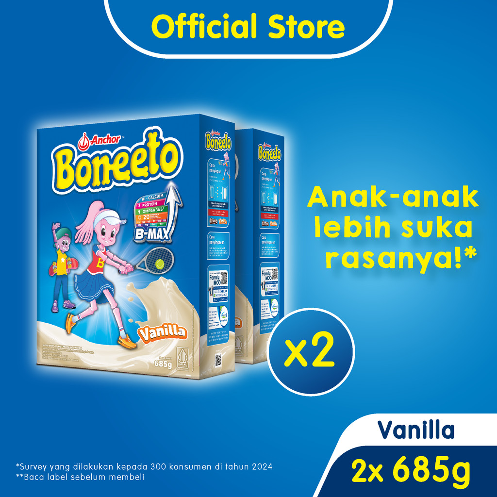 

Boneeto Susu Bubuk Anak Sekolah Creamy Vanilla 2 x 685g - Nutrisi Pertumbuhan Anak untuk Daya Pikir dan Tubuh Aktif