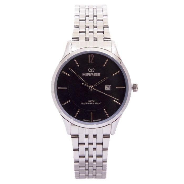 JAM TANGAN WANITA TIPIS MIRAGE ORI 8647L SILVER FITUR TANGGAL TERBARU