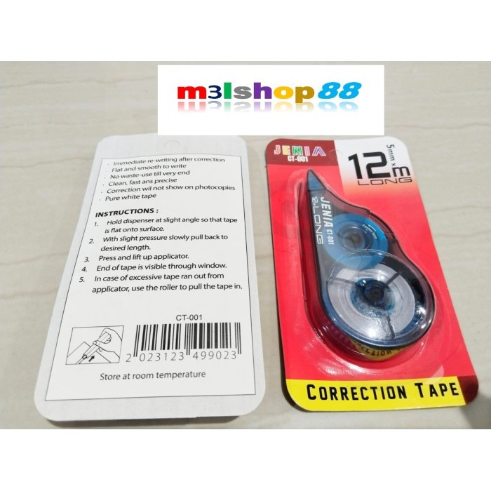 

Correction Tape / Tipex Roll / Tipex Kertas 12 Mtr Jenia-12 Pcs