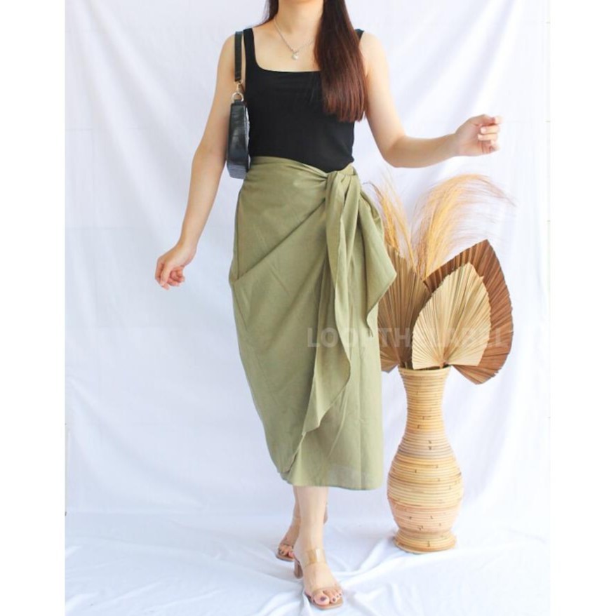ROK MIKU - ROK MIDI/ROK WRAP LINEN/ROK WRAP LINEN MODE WANITA/ROK KOREA LINEN |P6QZEqWE|