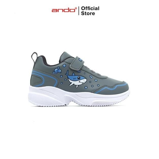 Ando Official Sepatu Sneakers Blue Shark V Anak - Abu-Abu/Abu-Abu Tua
