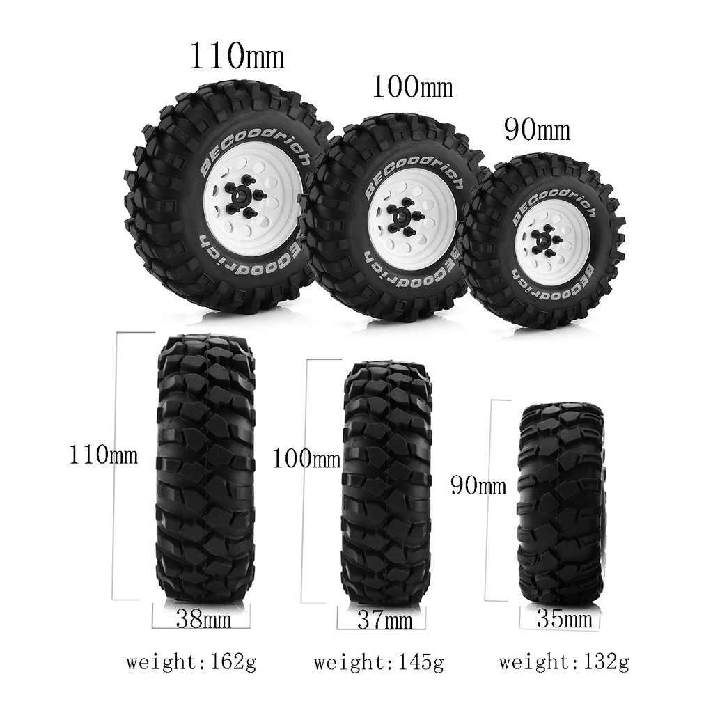 RS RC 1.9" Rubber Tires Beadlock Wheels Rims for 1/10 RC