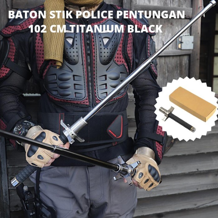 BATON STIK TONGKAT TITANIUM HITAM PENTUNGAN SECURITY POLICE SWORD 102