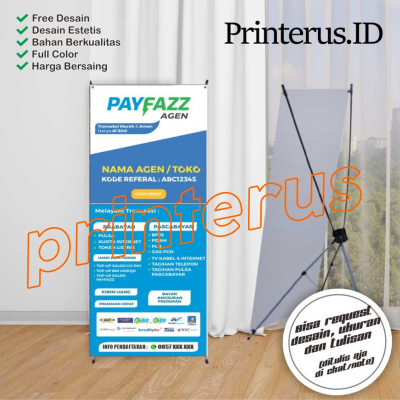 TANPA TIANG Banner Agen Payfazz | Plang Toko Agen Pulsa & PPOB | 60x160cm COD