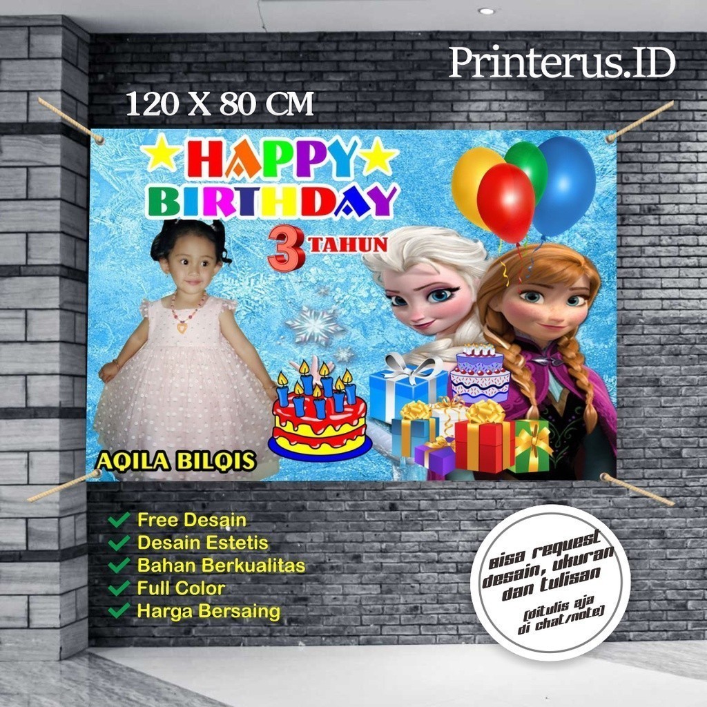 Spanduk Ulang Tahun Frozen Elsa Anna Cantik Murah COD