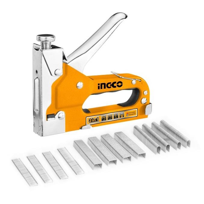 

Promo 3-in-1 Staple Gun INGCO HSG1405 - Stapler Staples Steples Tembak Jok dengan 600 Staples Untuk Kayu COD