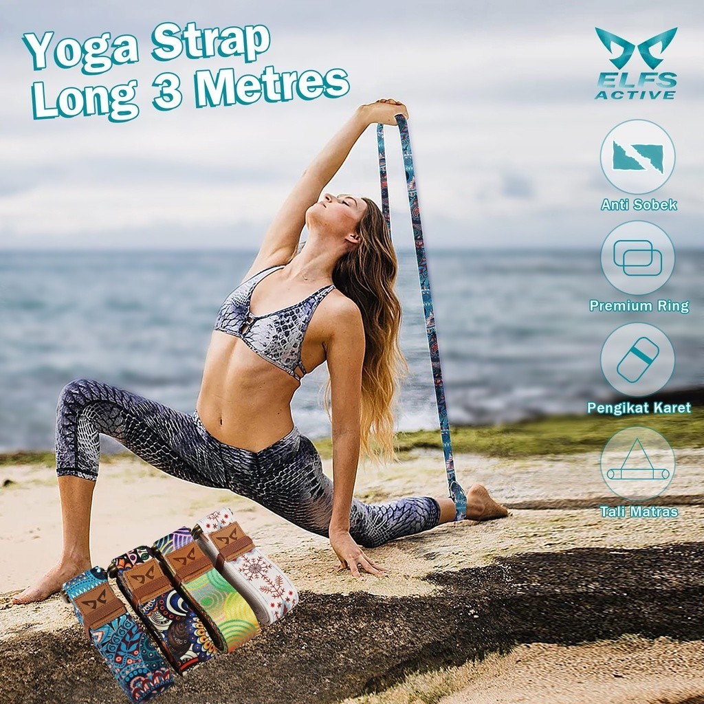 Elfs Active 2in1 Premium Yoga Strap 3m Anti Slip Pilates Yoga Belt Tali Matras