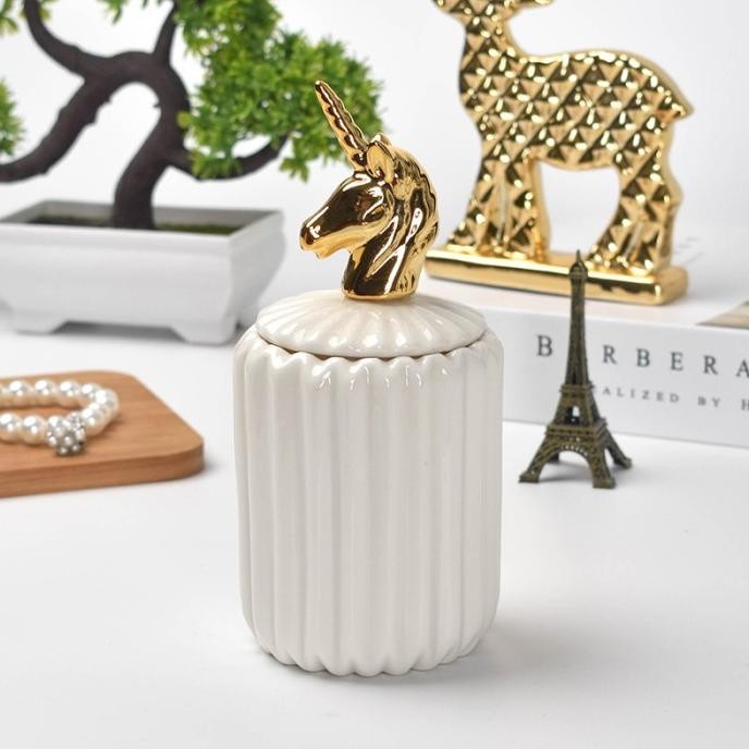 

Bisa Grab ! Golden Jar Ceracs Toples Kerak Dekorasi Gold Deer Unicorn Bird