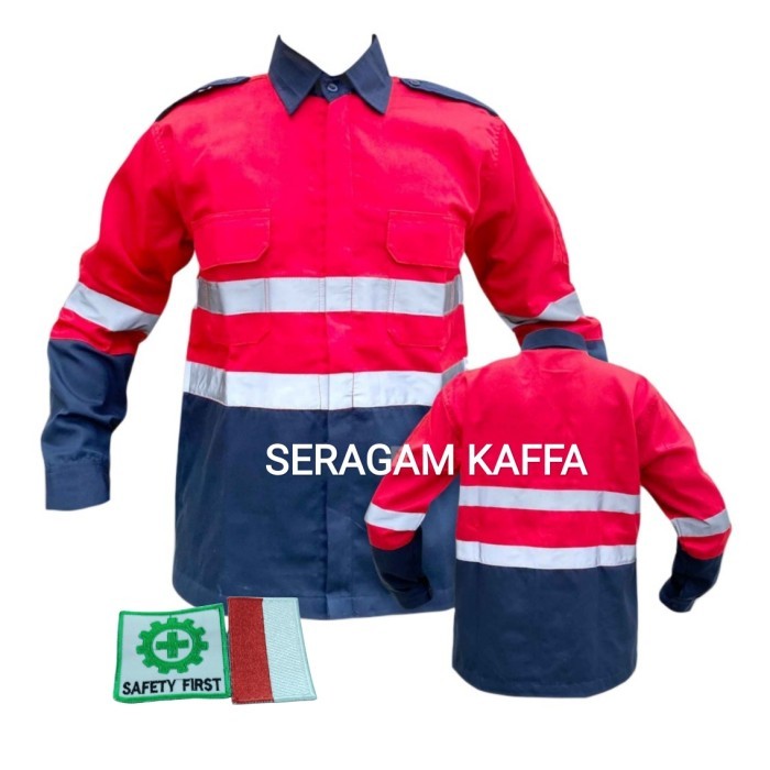COD Wearpack Safety Seragam Kerja Baju kombi Lengan Panjang Merah