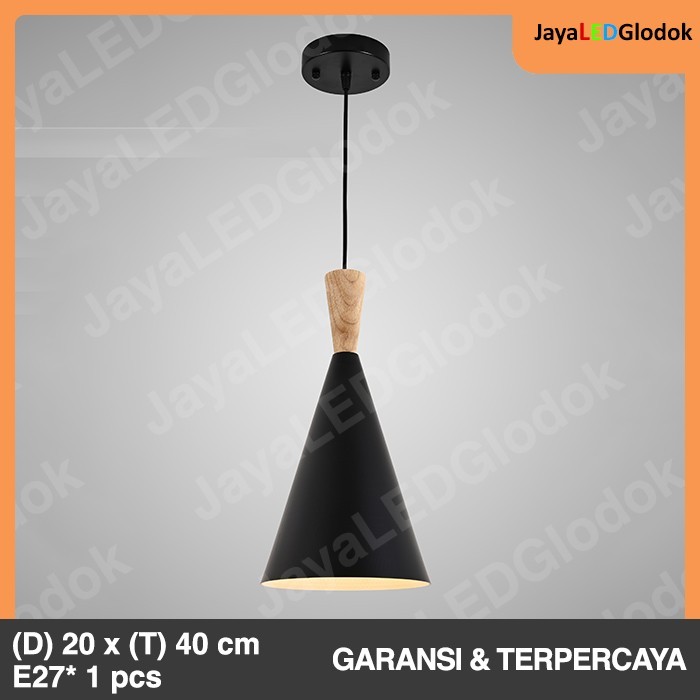 PROMO Lampu Gantung Minimalis Industrial Mini Bar Cafe Hitam Kayu Hias 1