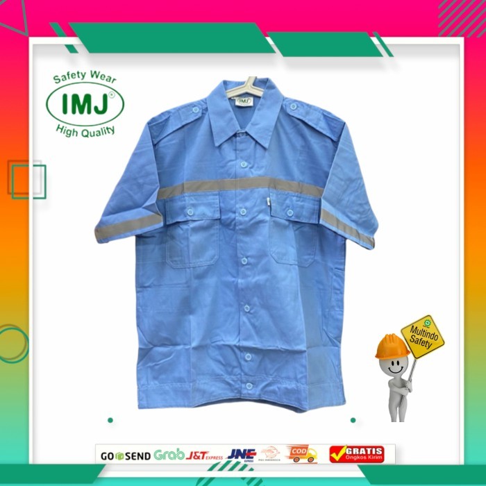Baju Safety Imj Wearpack Atasan Lengan Pendek Biru Muda