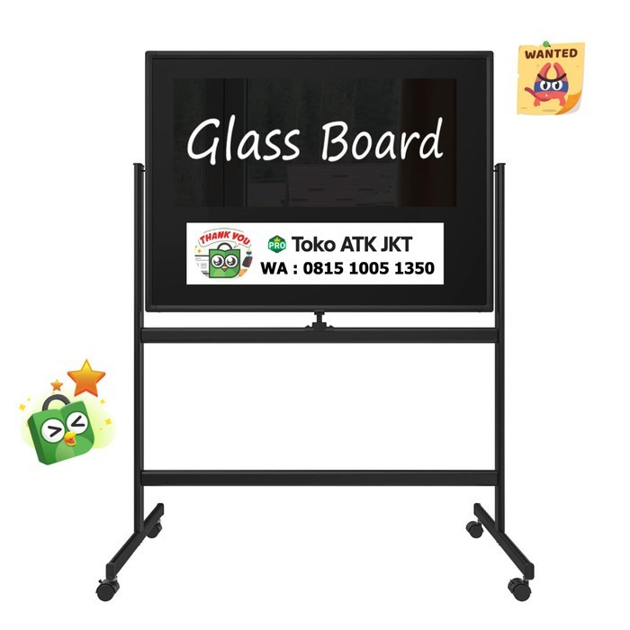 

Glassboard Hitam Standing Papan Tulis Blackboard Kaca Non Magnetic