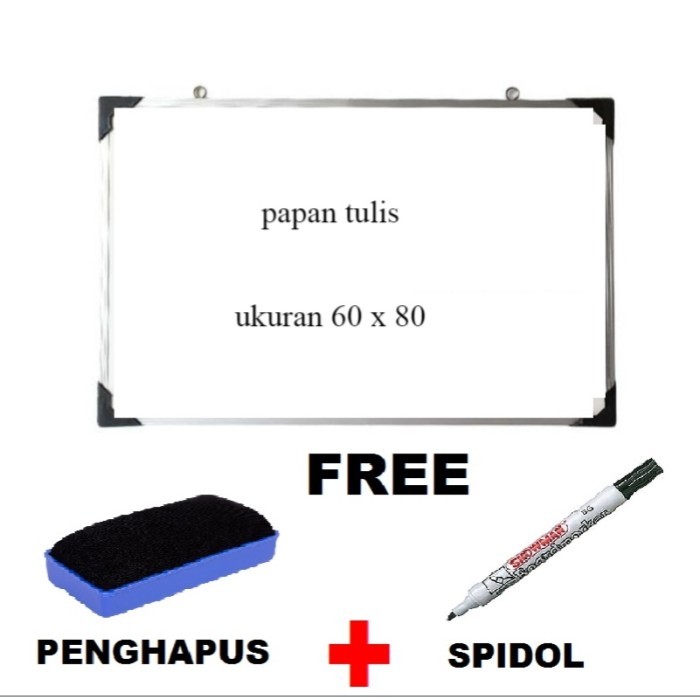 

TERLARIS! Papan Tulis White Board Ukuran 60 x 80 cm Free Penghapus+Spidol (COD)