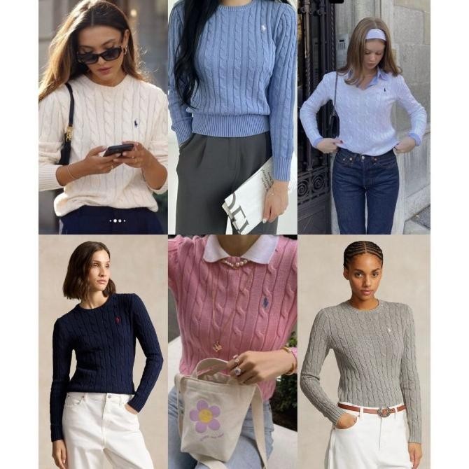 Sweater Wanita Polo RL : Cable-Knit Cotton Crewneck Sweater PS12