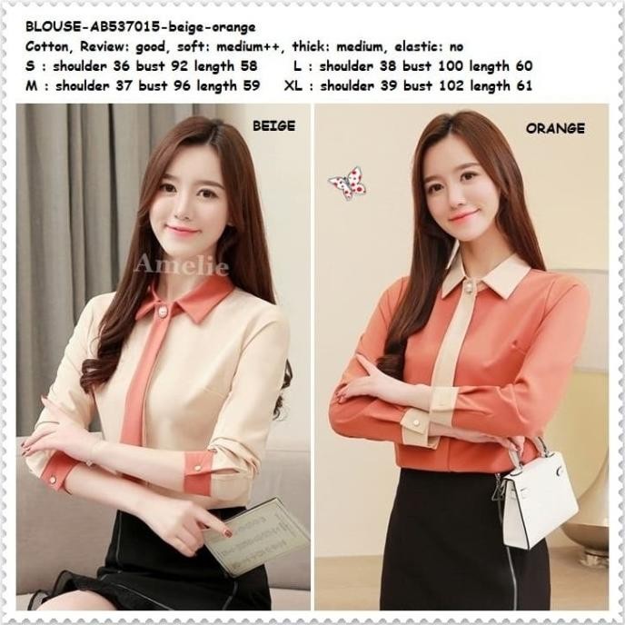 Baju Atasan Kemeja Kerja Wanita Blouse Korea Import AB537015 Orange Terlaris