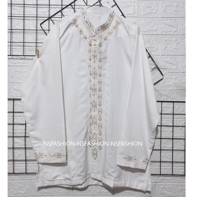 Baju Koko Muslim Size M L XL Lengan Panjang Semi Sutra Putih Kaamil Terlaris