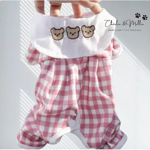 Charlie - Baju Anjing & Kucing Pakaian Rumah Santai Lengan Pendek Motif Teddy Bear