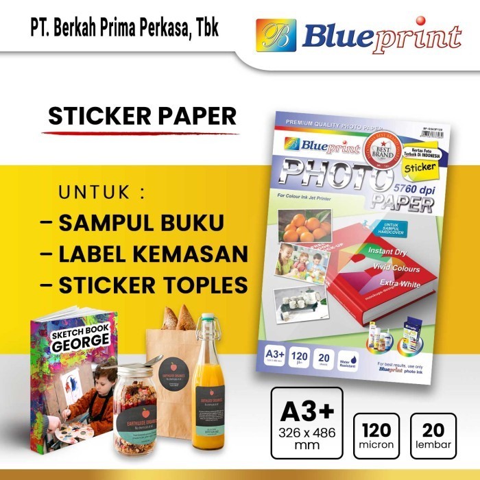 

Kertas Stiker A3 + , Sticker Glossy Paper BLUEPRINT A3+ 120 Micron